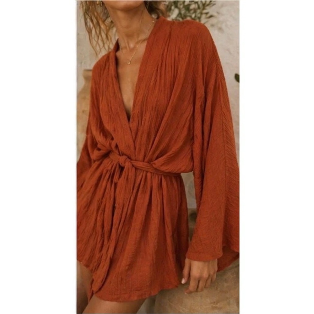 Savannah Morrow Rumba Mini Robe kimono In Papaya Rust Medium - Picture 5 of 9
